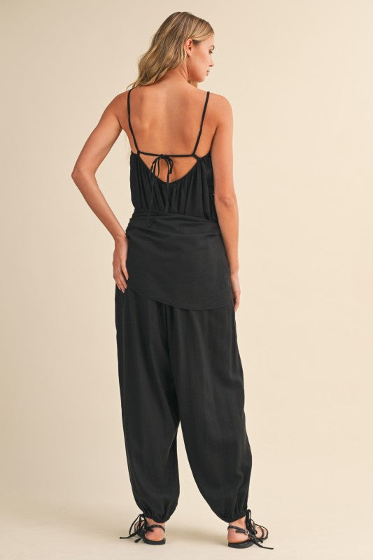 Black Jumpsuit with Waist Scarf