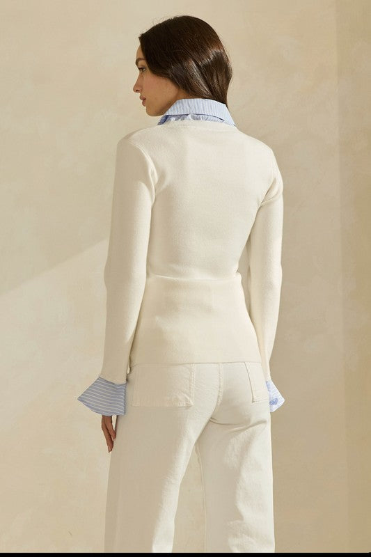 Sweater Top with Contrast Neck & Cuffs