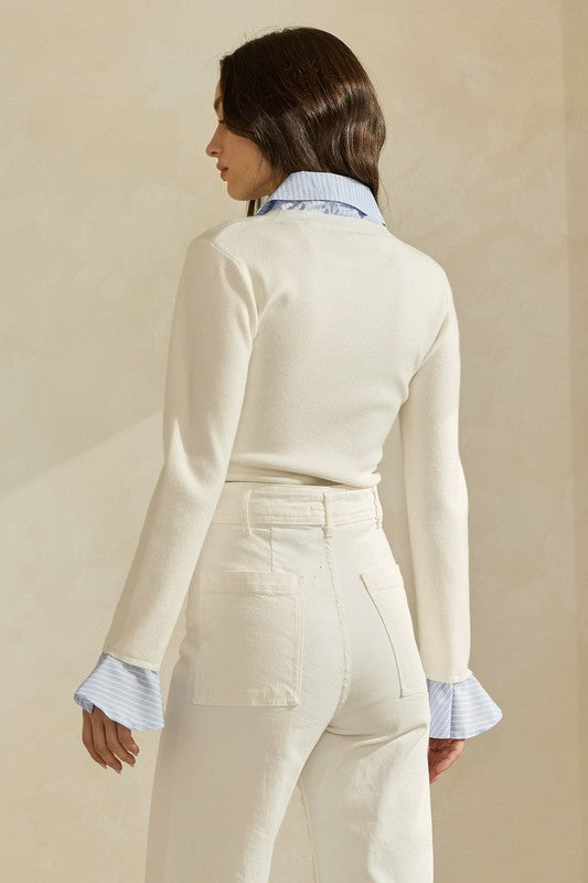 Sweater Top with Contrast Neck & Cuffs