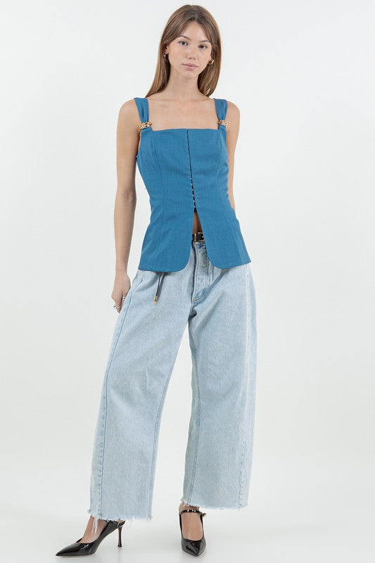 Blue Metal Detail Top