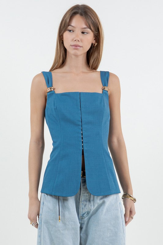 Blue Metal Detail Top