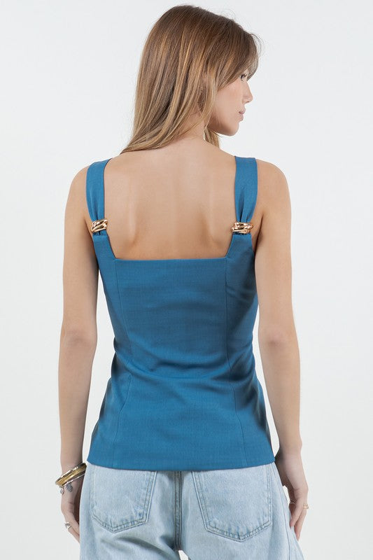 Blue Metal Detail Top