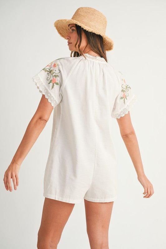 Floral Embroidered Short Sleeve Romper