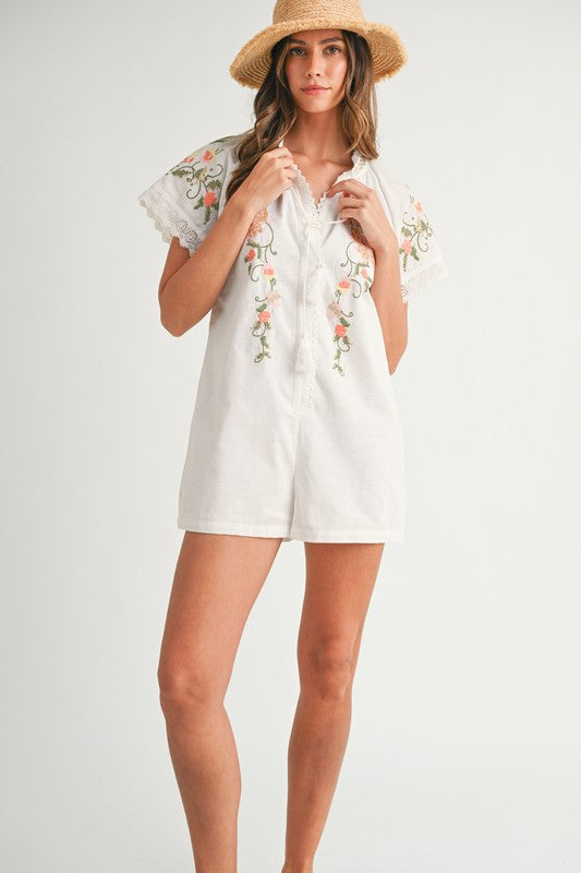 Floral Embroidered Short Sleeve Romper