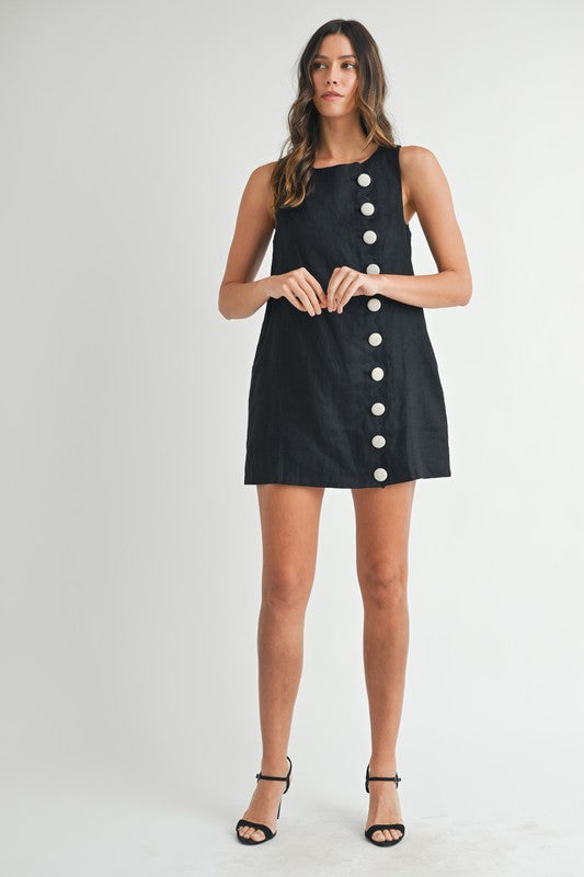 Linen Scallop Button Detail Mini Dress
