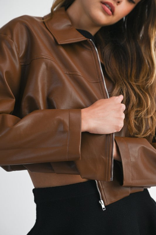 Faux Leather Collar Jacket