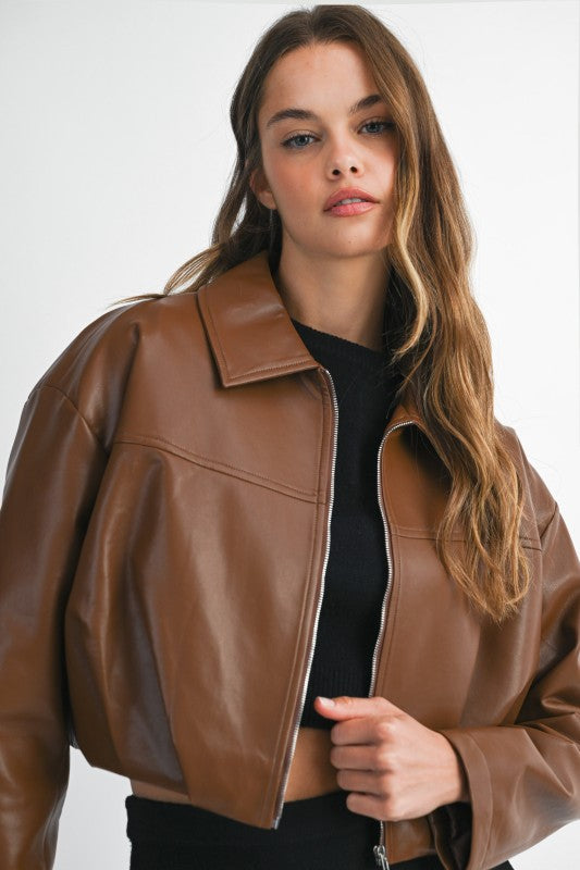 Faux Leather Collar Jacket