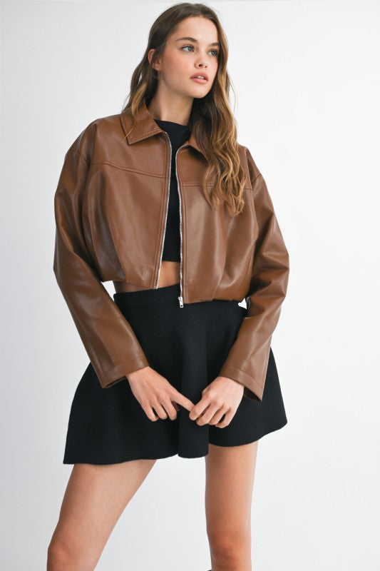 Faux Leather Collar Jacket