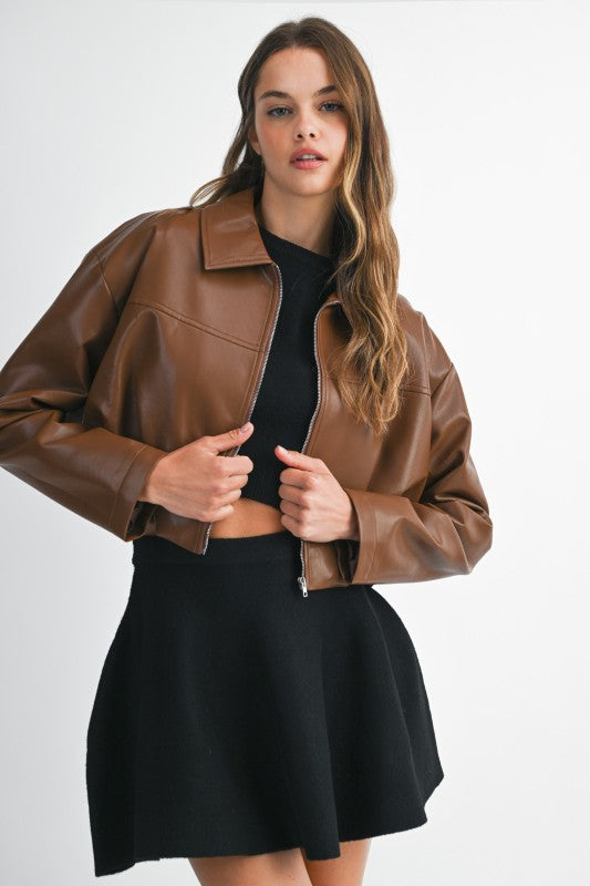 Faux Leather Collar Jacket