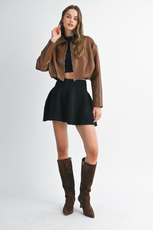 Faux Leather Collar Jacket