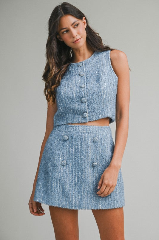 Sequin Tweed Sleeveless Top And Skirt Set