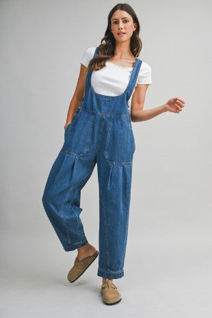 Denim Overalls With Adjustable Cross Back Strap