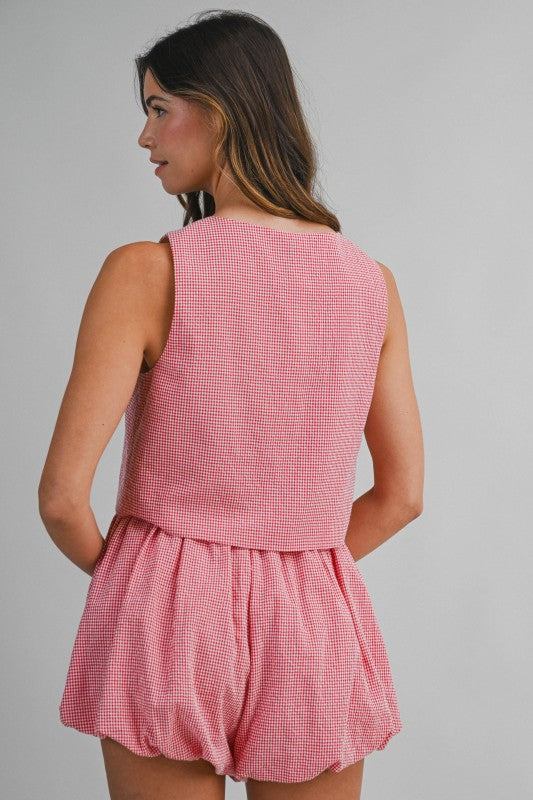 Gingham Plaid Top And Bubble Shorts Set