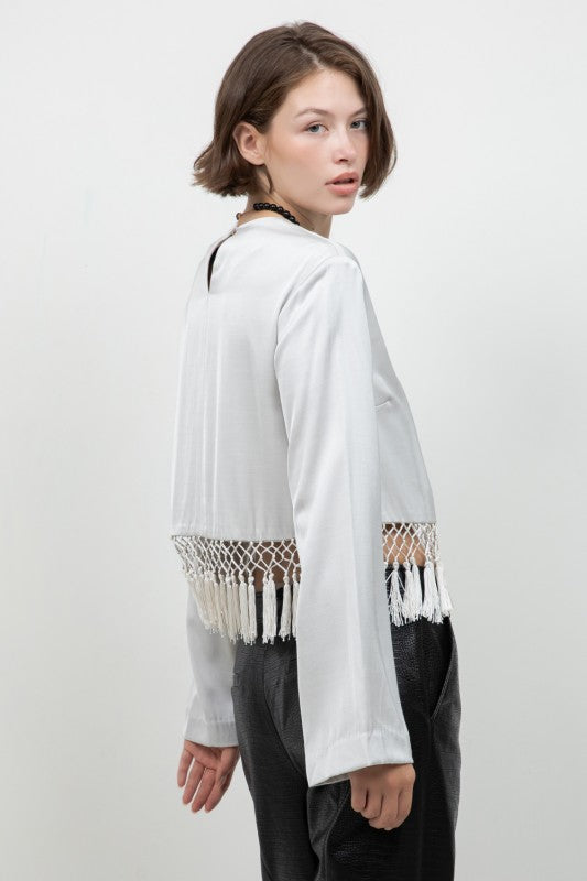 Grey Satin Tassel Top