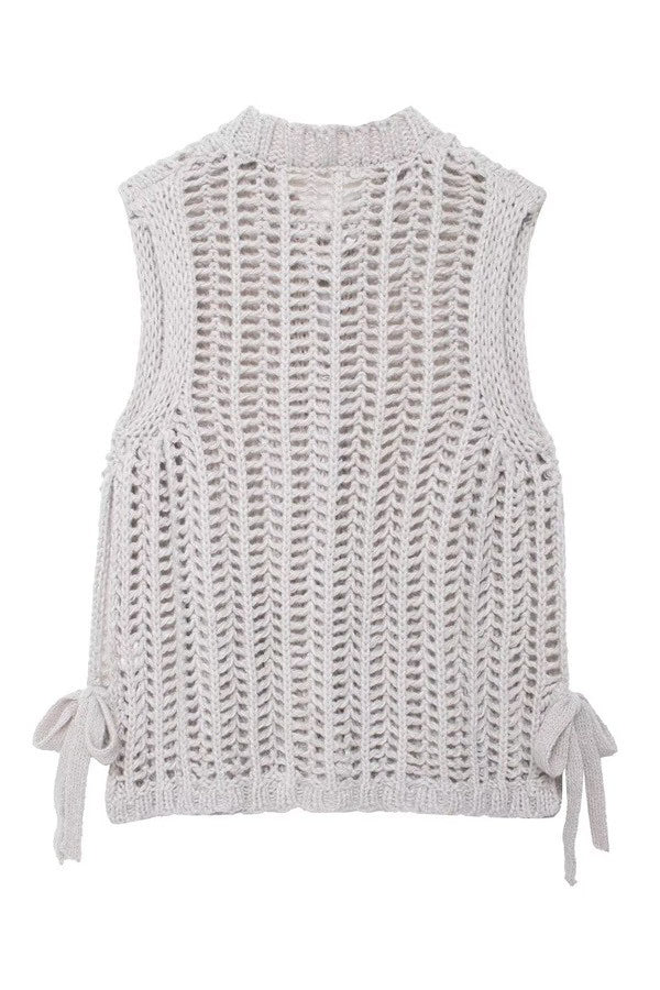 Solid Round Neck Sweater Vest Top