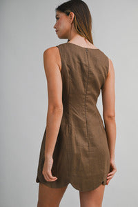 Linen Mini Dress With Scallop Hem