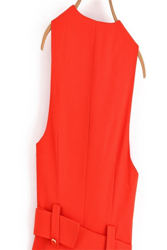 Solid Belted Long Vest