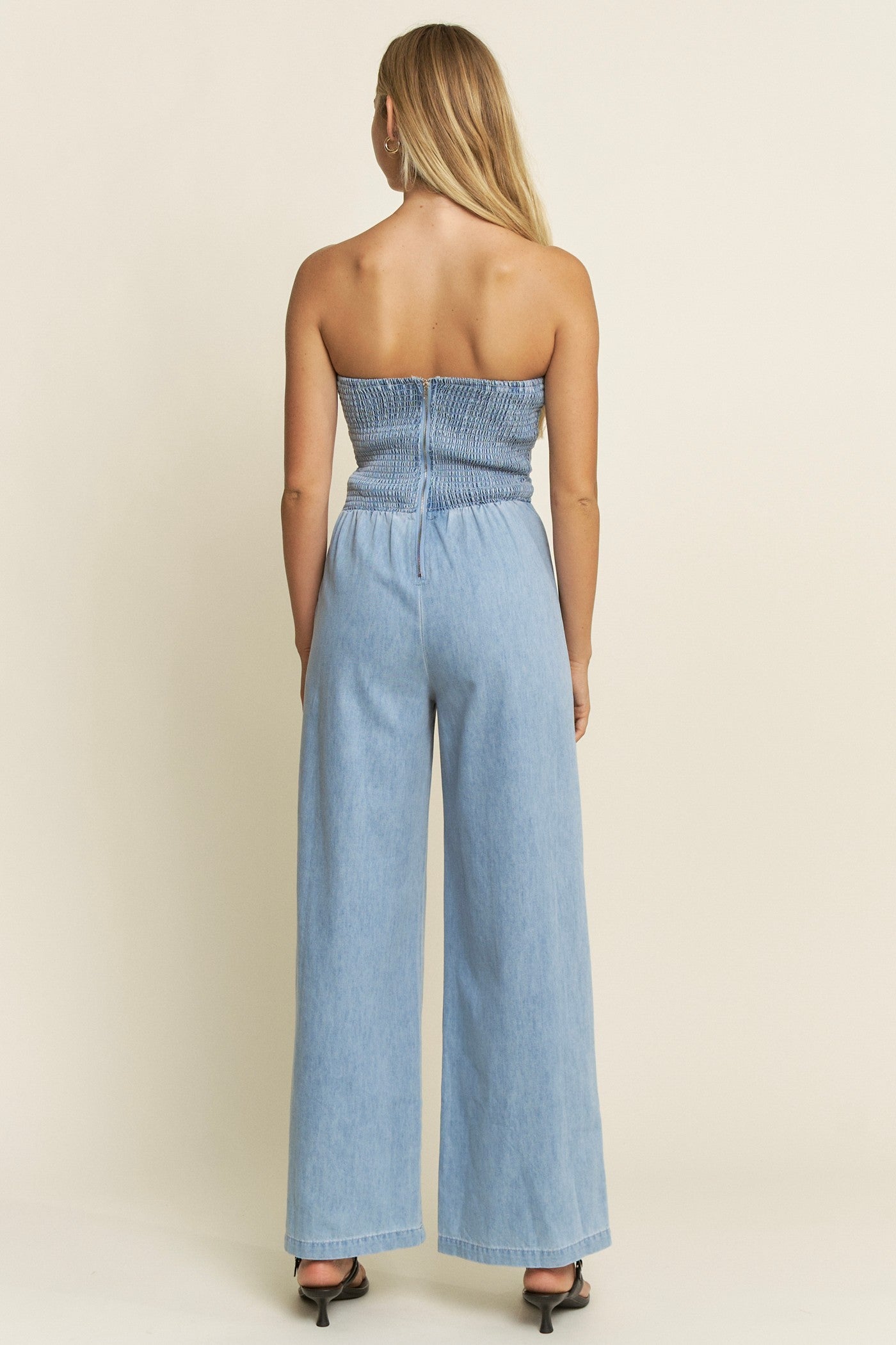 Strapless Bow Detail Wide Leg Jumpsuit