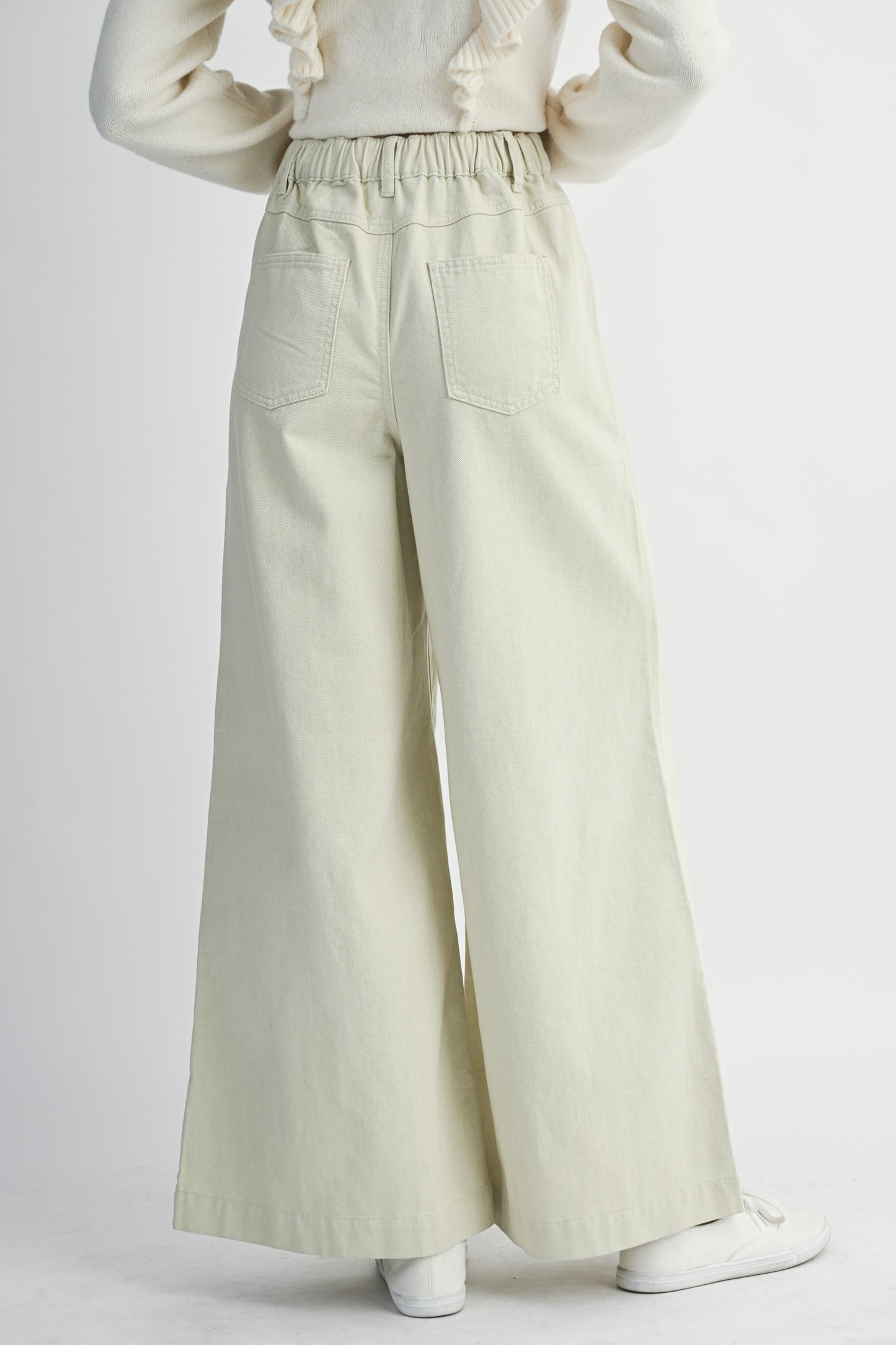 Pleated Wide Leg Washed Jeans
