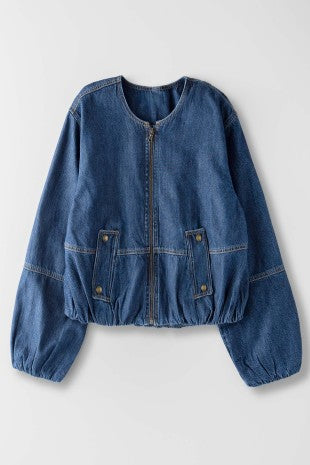 Denim Zip-up Bomber Jacket