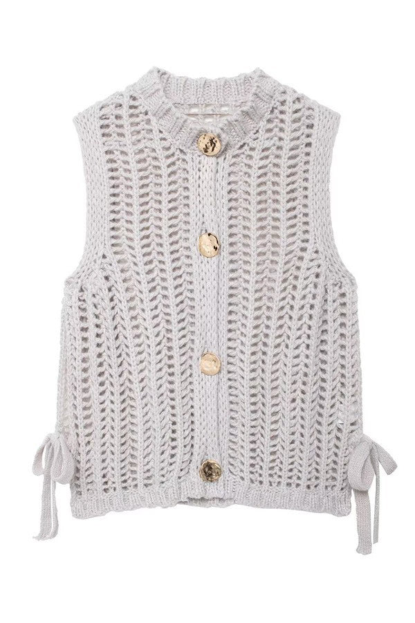 Solid Round Neck Sweater Vest Top