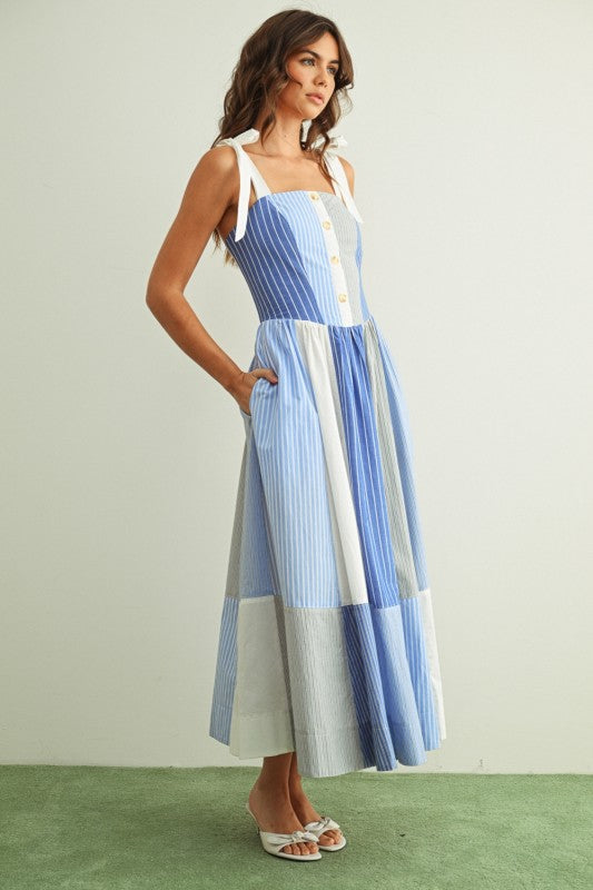 Mixed Stripe Fabric Patchwork Dress