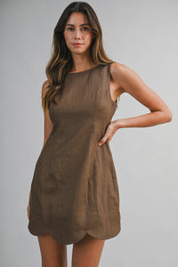 Linen Mini Dress With Scallop Hem