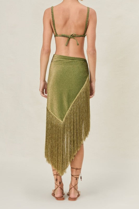 Metallic Green Fringe Top or Skirt