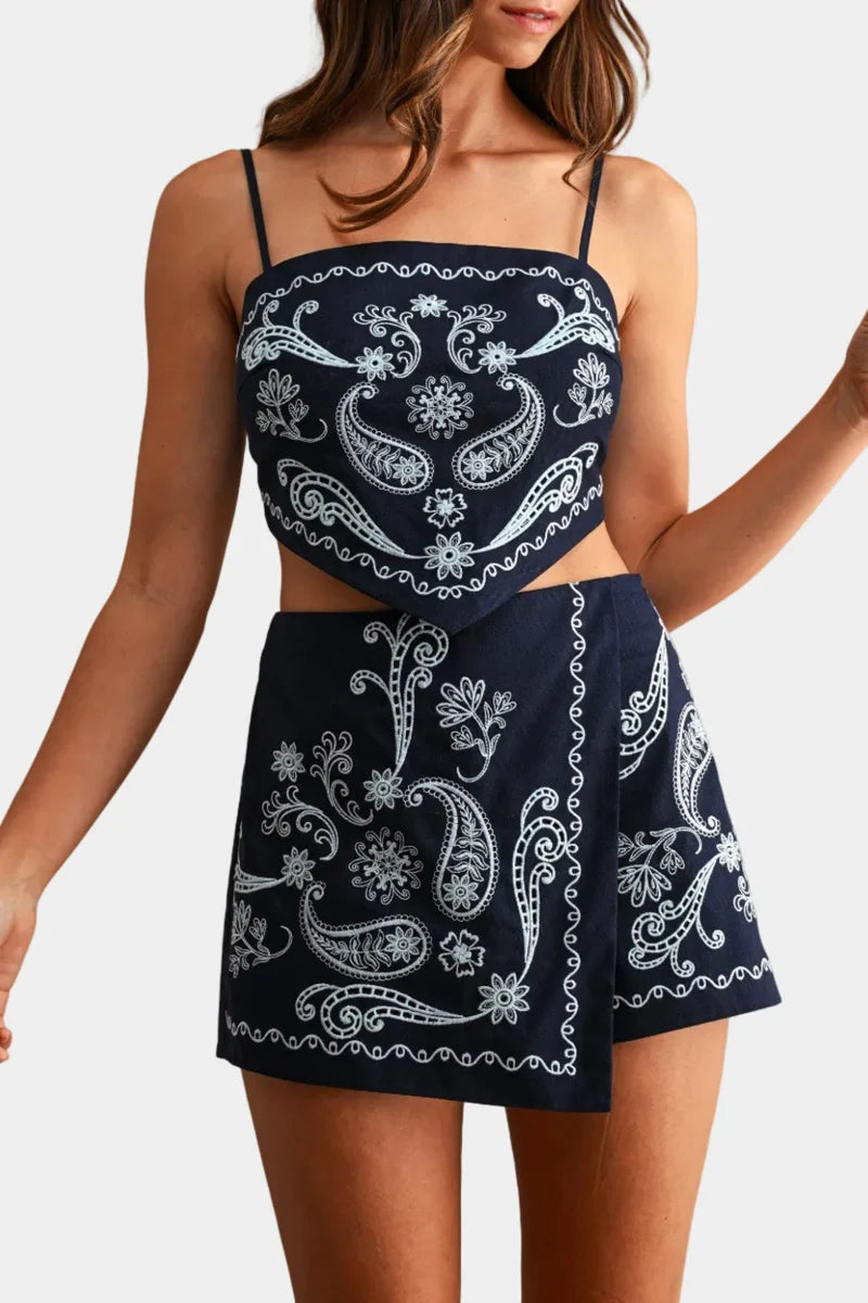 Embroidered Hankerchief Skort Set