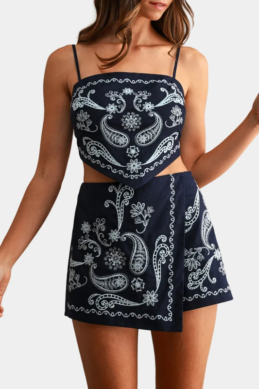 Embroidered Hankerchief Skort Set