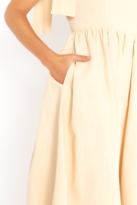 Bow Shoulder Tie Midi Dress