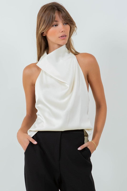 Ivory Back Bow Turtle Neck Top