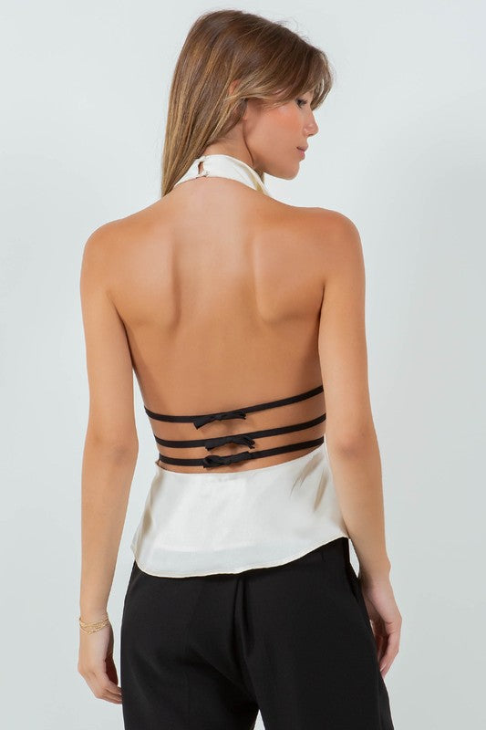 Ivory Back Bow Turtle Neck Top