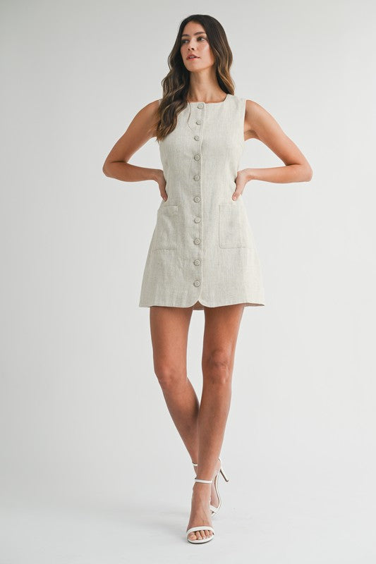 Linen Button Down Mini Dress
