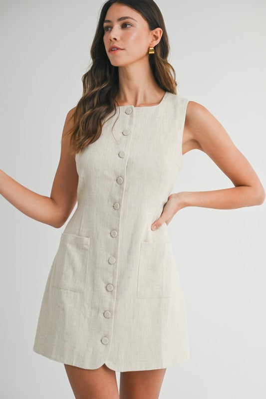 Linen Button Down Mini Dress