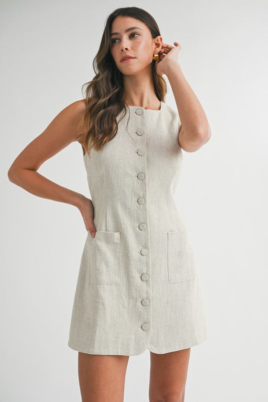 Linen Button Down Mini Dress