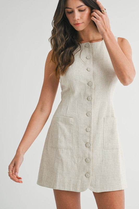 Linen Button Down Mini Dress