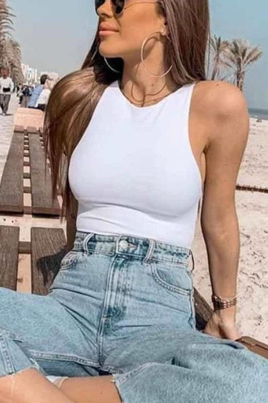 Narrow Shoulder Crew Neck Bodysuit