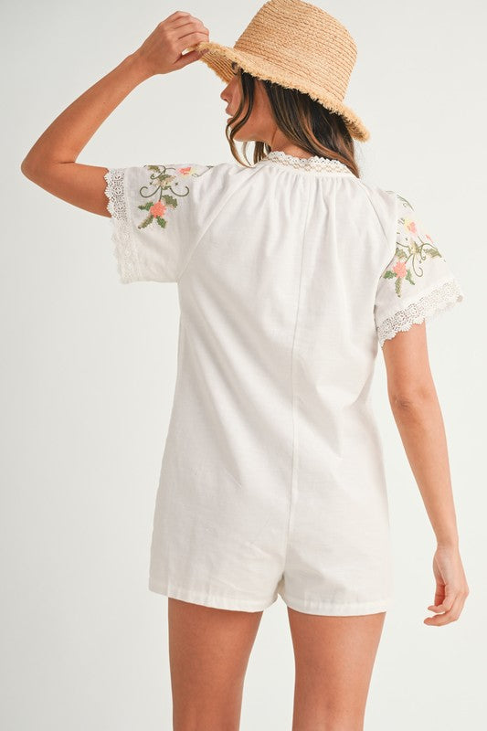 Floral Embroidered Short Sleeve Romper