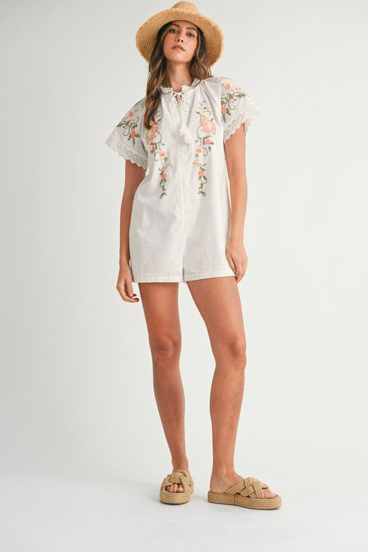 Floral Embroidered Short Sleeve Romper