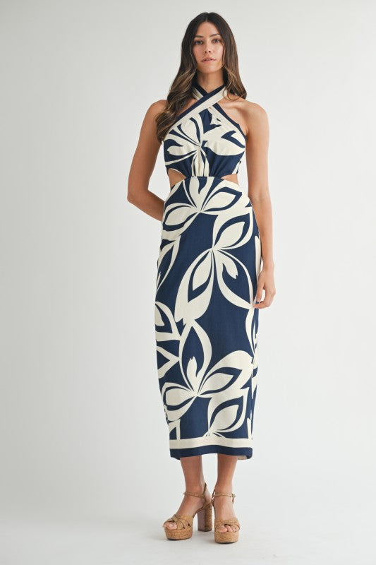 Navy Halter Midi Dress