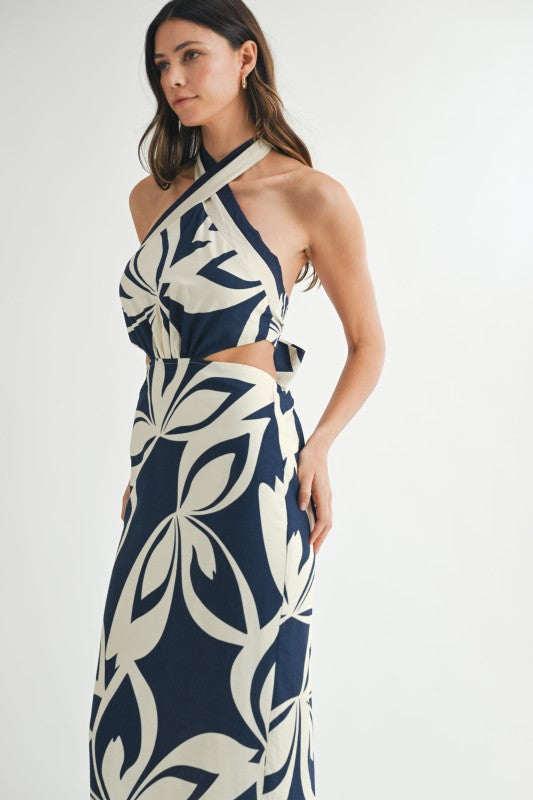 Navy Halter Midi Dress