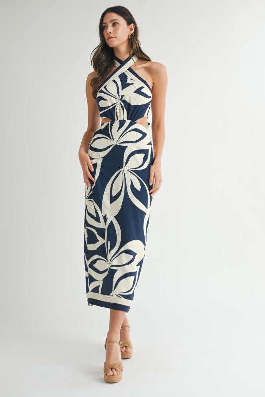 Navy Halter Midi Dress
