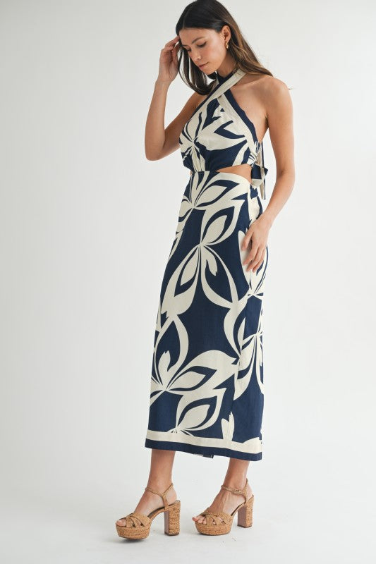 Navy Halter Midi Dress