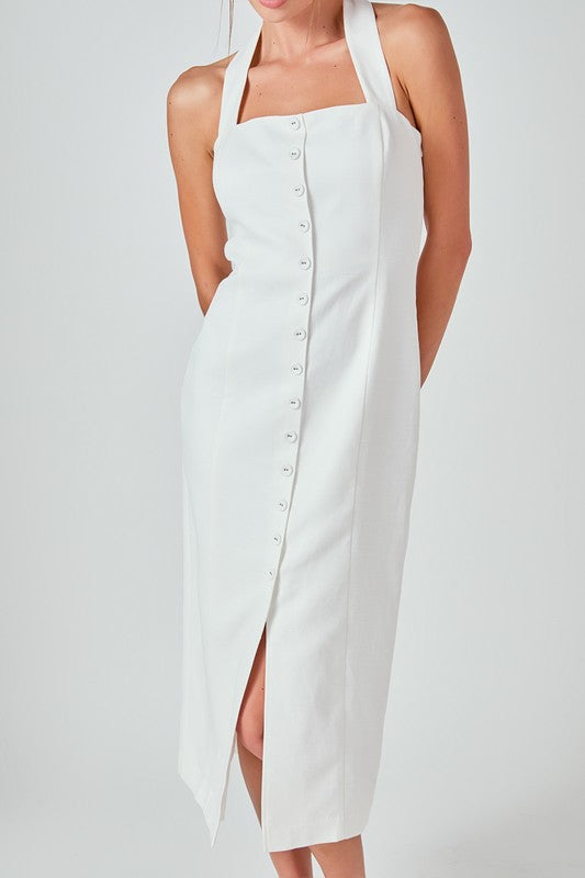 Linen Halter Neck Midi Dress