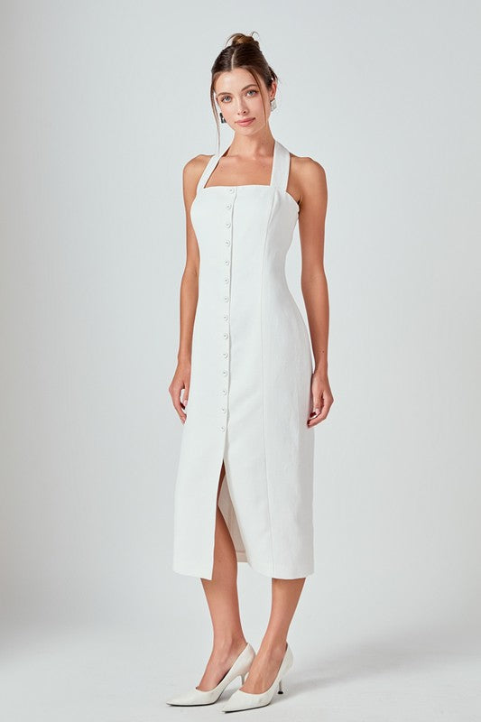 Linen Halter Neck Midi Dress