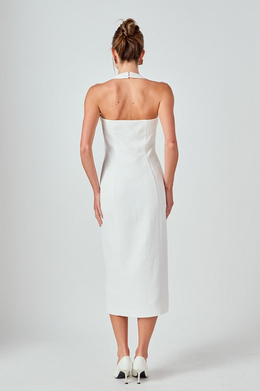 Linen Halter Neck Midi Dress