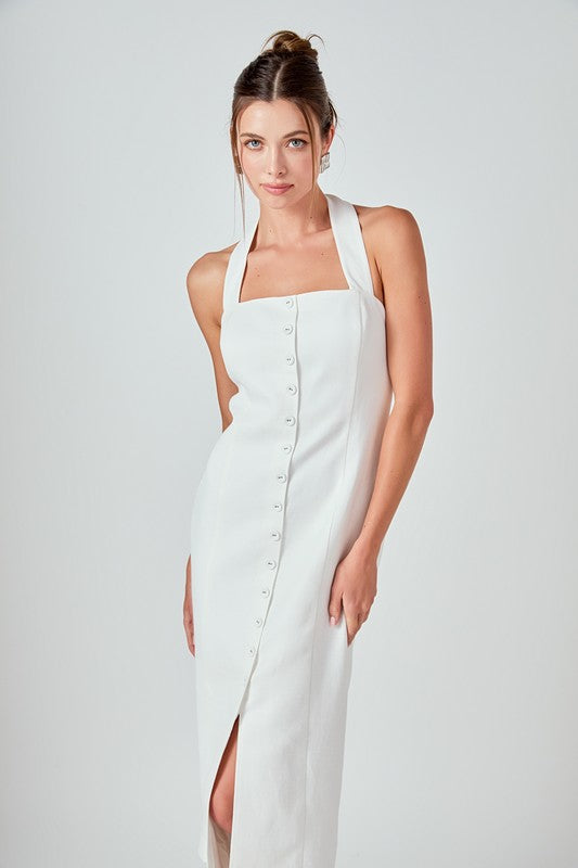 Linen Halter Neck Midi Dress