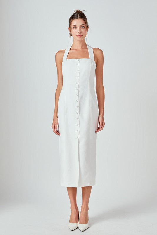 Linen Halter Neck Midi Dress