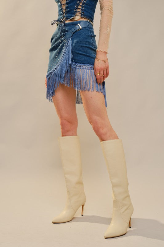Fringe Denim Skirt